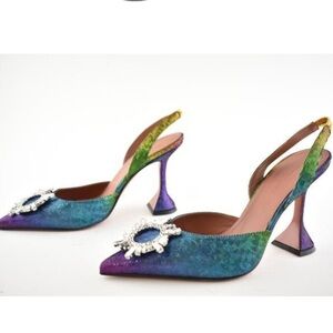 Amina Muaddi Rainbow sling back heels